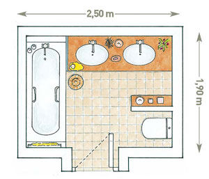 схема планировки ванной с двумя раковинами